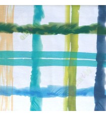Green white blue orange color abstract checks design bold crossing colorful lines poly fabric main curtain